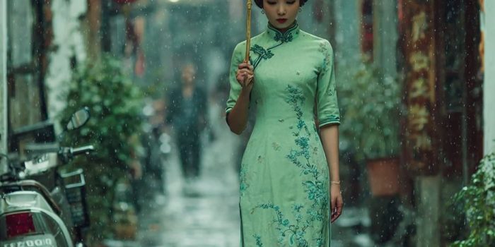 ChatGPT提示词_江南小巷中，一位身穿淡绿色旗袍的女子手持油纸伞缓步而来_chatgpt在线网页聊天缩略图