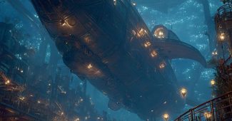 ChatGPT提示词_一艘蒸汽朋克潜艇在发光的海沟中探险_chatgpt.com官网缩略图