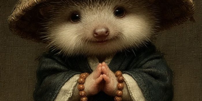 ChatGPT提示词_小刺猬穿着僧衣和竹帽，坐着双腿交叉，手握佛珠，展现可爱的古风气韵_国内如何开通gpt会员卡流程缩略图