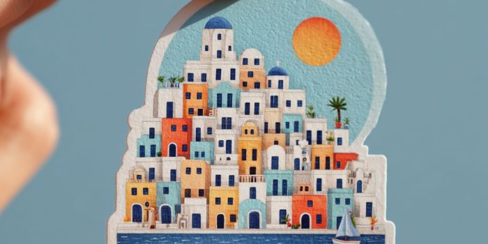 ChatGPT提示词_马尔塔·阿巴德·布莱风格的希腊度假贴纸_gpt会员缩略图