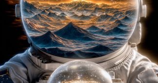 ChatGPT提示词_一个孤独的宇航员在太空中漂浮，手中轻托着一个发光的玻璃球，球内是迷你银河和星体_chatgpt下栽缩略图