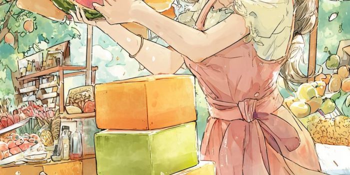 ChatGPT提示词_一幅夏季主题的漫画插图，展示了一位可爱的女孩在果摊前享受西瓜_chatgpt5官网缩略图