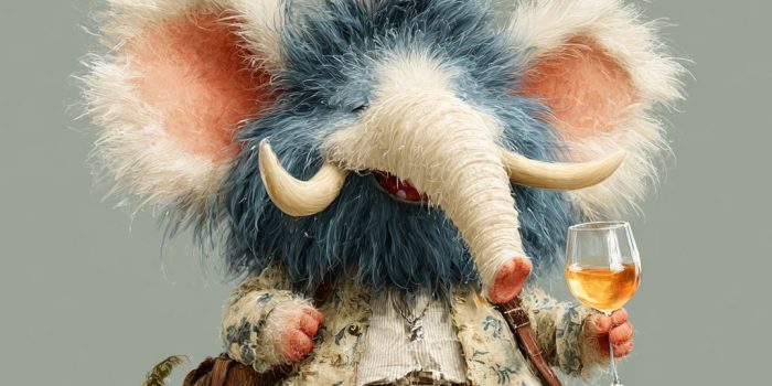 ChatGPT提示词_可爱的卡通毛茸茸大象拿着一杯酒_chatgpt国内能用吗缩略图