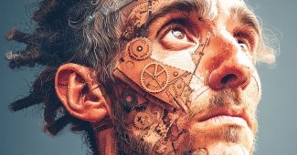 ChatGPT提示词_一幅超现实主义画像，男人的面孔由齿轮构成_chatgpt5.0手机端缩略图