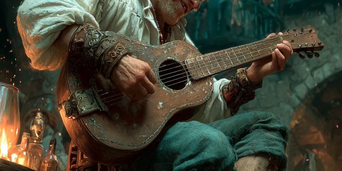 ChatGPT提示词_一位幻想吟游诗人在魔法酒 tavern 中演奏发光的鲁特琴，顾客们在舞动，温暖的火光营造出舒适神秘的氛围_chatgpt会员值吗缩略图