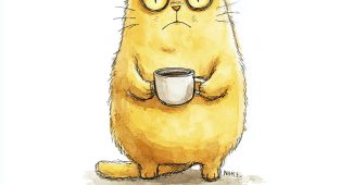 AI提示词_一只简单的黄色猫咪，表情不悦，手里拿着咖啡杯_chatgpt在线网页版缩略图