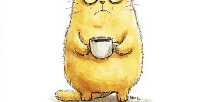 ChatGPT提示词_一只简单的黄色猫咪，表情不悦，手里拿着咖啡杯_chatgpt在线网页版缩略图