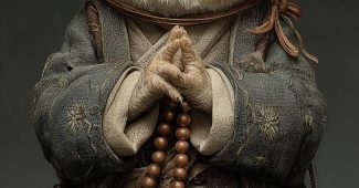 ChatGPT提示词_一只可爱的小猫头鹰穿着僧袍和竹帽，坐在那儿双手合十_chatgpt网页缩略图