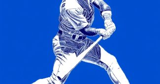 ChatGPT提示词_一个简单的白色线条绘制的图标，在明亮的蓝色背景上，描绘了一位看起来像巴里·邦兹的棒球运动员_chatgpt5.0下装缩略图