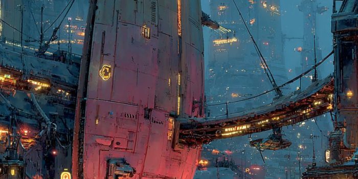 ChatGPT提示词_一个复古未来主义的太空港，拥有流线型飞船、霓虹标志和熙熙攘攘的外星人群_chatgpt网页版缩略图