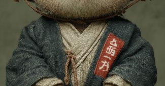 ChatGPT提示词_一只可爱的熊穿着和尚服，盘腿坐着，手中握着佛珠，佩戴竹帽，展现古风气息_chatgpt在线网页版缩略图