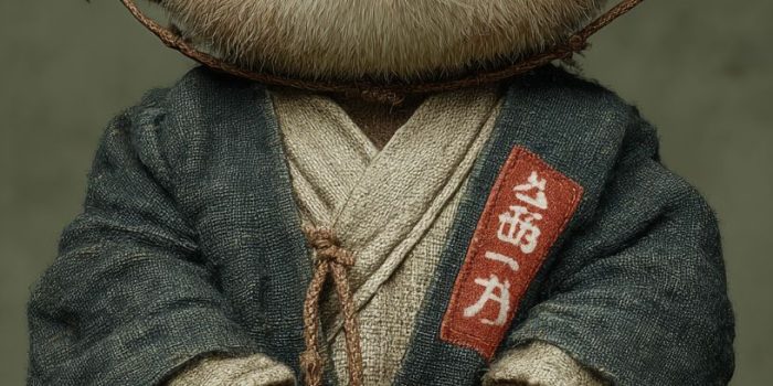 ChatGPT提示词_一只可爱的熊穿着和尚服，盘腿坐着，手中握着佛珠，佩戴竹帽，展现古风气息_chatgpt在线网页版缩略图