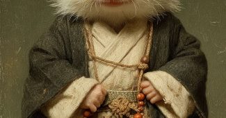 ChatGPT提示词_小刺猬穿着和尚服坐着，戴着竹帽和佛珠_chat gpt会员怎么购买缩略图