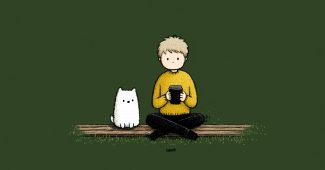 AI提示词_一个男孩在草坪上喝咖啡，附近有只可爱的小白狗_chatgpt5多少钱缩略图