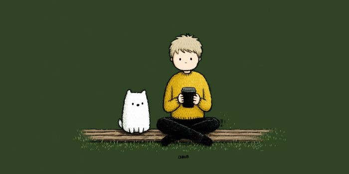 ChatGPT提示词_一个男孩在草坪上喝咖啡，附近有只可爱的小白狗_chatgpt5多少钱缩略图