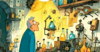 ChatGPT提示词_一个在杂乱工作坊里的蒸汽朋克发明家，周围有黄铜齿轮和发光试管，复杂的机械运转，温暖的灯笼光芒_chatgpt会员共享多少钱缩略图