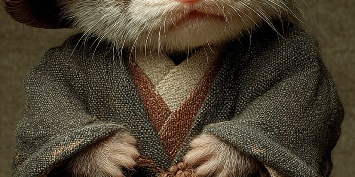 ChatGPT提示词_一只可爱的古风小狸子，端坐穿着僧衣、竹帽，手握佛珠_chatgptplus缩略图