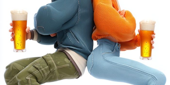 ChatGPT提示词_一对男女坐在地上背靠背，手中举着啤酒杯，面带快乐表情_chatgpt中文版缩略图