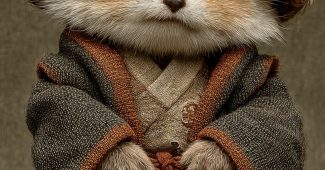 ChatGPT提示词_可爱的小狐狸穿着僧服，戴着竹帽，坐着双腿交叉_chatgpt5.0网页缩略图