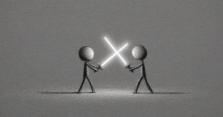 AI提示词_两个简笔画人物在黑白风格中碰撞剑刃_chatgpt在线聊天查询缩略图