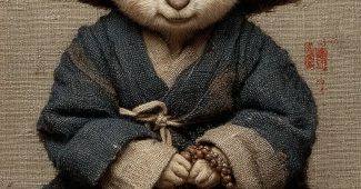 ChatGPT提示词_可爱的小鹿身穿僧袍，坐姿交叉腿，手握佛珠，古风竹帽，前面全身特写_chatgptplus官网缩略图