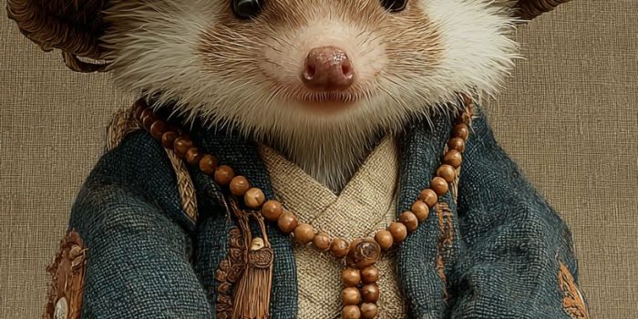 ChatGPT提示词_一只可爱的小刺猬穿着僧衣和竹帽，坐着双腿交叉，手握佛珠_chatgpt官网中文版缩略图