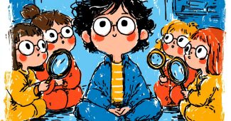 ChatGPT提示词_一个可爱的胖小孩坐在房间中央冥想，周围是好奇的孩子们手持大放大镜_chatgpt5.1 科研级缩略图