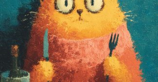 ChatGPT提示词_一只大胖橘猫坐在餐桌前，带着粉色围巾和刀叉，惊讶神情注视着桌上的大鱼_chatgpt会员怎么购买缩略图