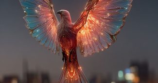 ChatGPT提示词_一只来自数字灰烬的赛博凤凰，背景是未来城市的发光电路翅膀_chat gpt会员的作用缩略图