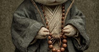 ChatGPT提示词_一只可爱的小兔子坐着，穿着僧衣和竹 hat，手中握着佛珠，呈现古典中国风格_chatgpt在线网页版免登录缩略图