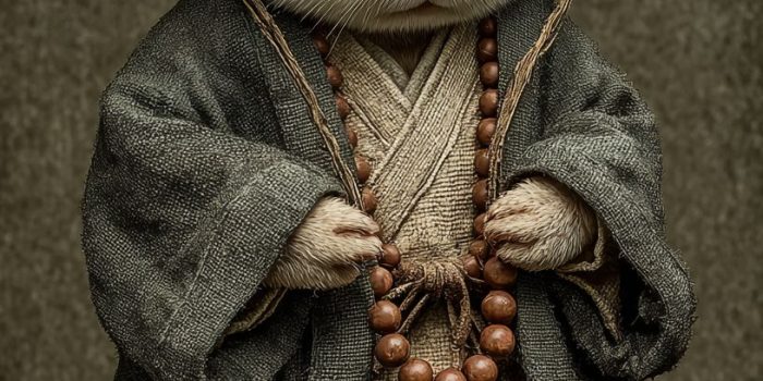 ChatGPT提示词_一只可爱的小兔子坐着，穿着僧衣和竹 hat，手中握着佛珠，呈现古典中国风格_chatgpt在线网页版免登录缩略图