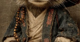 ChatGPT提示词_小浣熊穿着僧衣、手握佛珠，坐姿优雅_chatgpt 官网缩略图