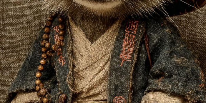 ChatGPT提示词_小浣熊穿着僧衣、手握佛珠，坐姿优雅_chatgpt 官网缩略图