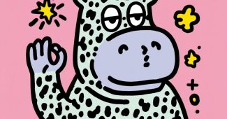 ChatGPT提示词_一只小眼睛和厚嘴唇的河马，显得很疲惫，身体的一半从画面的左侧突出来，左手做着“OK”手势_chatgpt 官网缩略图