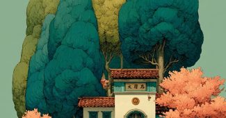 AI提示词_一幅宁静的风景画展现了高大的树木和传统建筑_chatgpt是哪个公司的缩略图