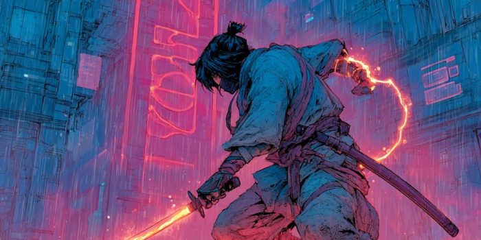 ChatGPT提示词_一位未来感武士在霓虹灯闪烁的屋顶上决斗_chatgptplus是什么缩略图