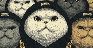 ChatGPT提示词_八只穿黑色连帽衫的酷猫围成一个圆圈_chatgpt5官网缩略图