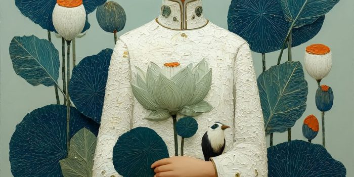 ChatGPT提示词_一幅现代油画，描绘穿着白色汉服的古代中国少女，手持莲花，蕴含重生的微妙元素_chatgpt会员激活码缩略图