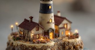 ChatGPT提示词_一个生日蛋糕上有一座灯塔和一根燃烧的蜡烛_chatgpt会员价格缩略图