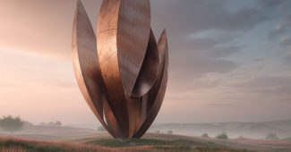 AI提示词_在耀眼的铜色平原中心，一座巨大的有机结构像数据花朵般绽放，周围草地波动，展示自然与知识的交融_gpt会员多少钱一年缩略图