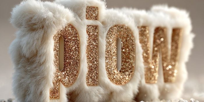 ChatGPT提示词_3D毛茸茸的字母“piow”徽标，柔软的白色和闪亮的色彩，字母轮廓上有光辉，地上散落着白色宝石_chatgpt网页版在线缩略图