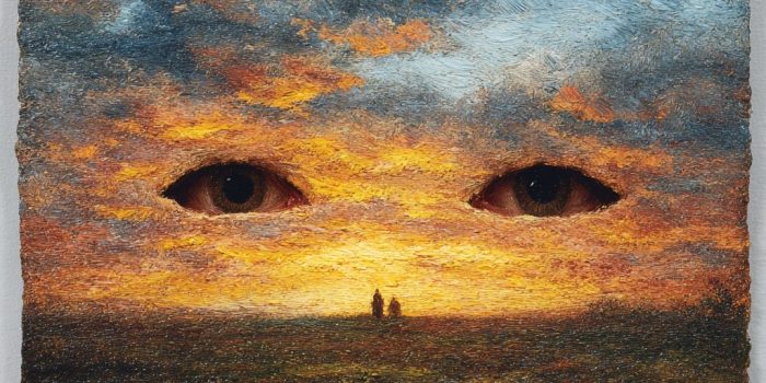 ChatGPT提示词_东曼·约翰逊的画作，一对眼睛透过天空的切口_chatgpt会员值吗缩略图