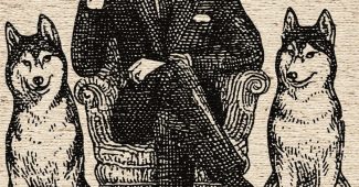 AI提示词_年轻的金发男士穿着黑色西装坐在华丽的王座上，脚边有三只巨大的哈士奇, 嘴里叼着雪茄_如何购买gpt会员便宜缩略图