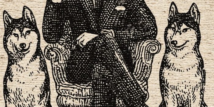 ChatGPT提示词_年轻的金发男士穿着黑色西装坐在华丽的王座上，脚边有三只巨大的哈士奇, 嘴里叼着雪茄_如何购买gpt会员便宜缩略图