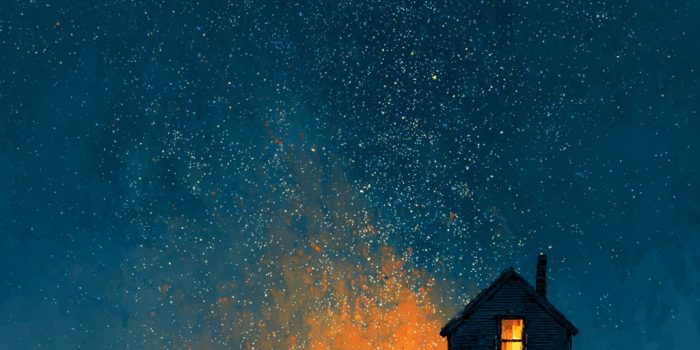 ChatGPT提示词_房子里的窗户亮着，一个男人的身影出现在窗内，房子上方是无尽的星空_chatgpt网页在线版缩略图