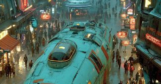 ChatGPT提示词_一个复古未来主义的太空港口，飞船流线型，霓虹招牌，外星人熙熙攘攘_chatgpt中文版官网缩略图