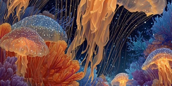 ChatGPT提示词_一个超现实的海洋，有漂浮的水母岛和发光的珊瑚结构_chatgpt会员版缩略图