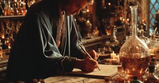 ChatGPT提示词_一个在发光实验室中，泡沫药水和神秘符号的奇幻炼金术士_国内如何买gpt会员卡便宜缩略图