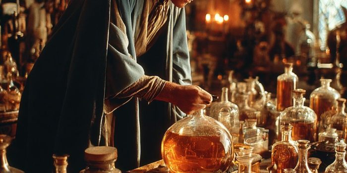 ChatGPT提示词_一个在发光实验室中的幻想炼金术士，正在调制神秘药水_chatgpt.com登录缩略图