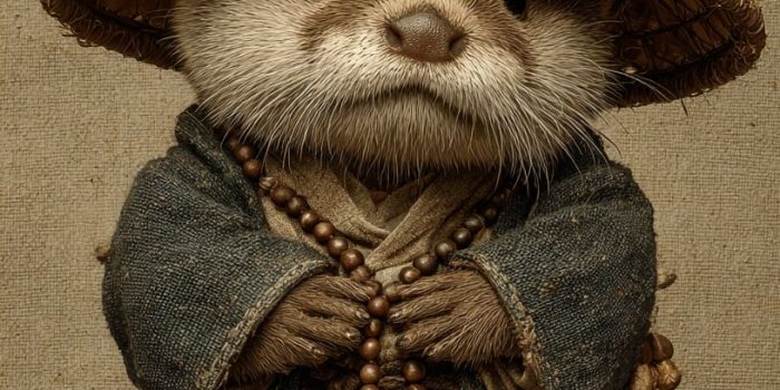 ChatGPT提示词_一只可爱的小水獺穿着僧袍，交叉腿坐着，手中握着佛珠_chatgpt5.0网页缩略图